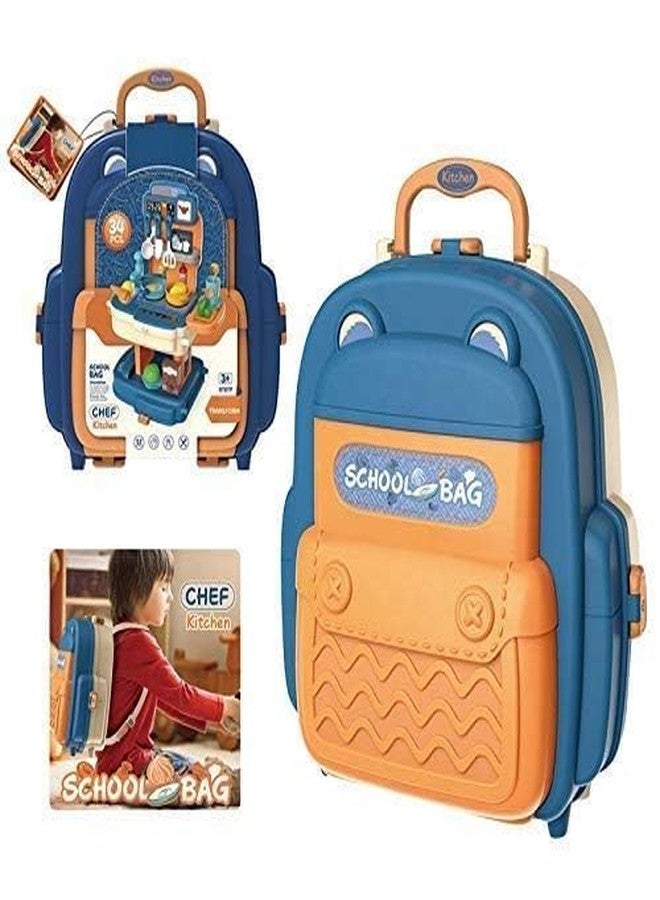 Oupstrive 34 Piece School Bag Packing Pretend Play Cooking Game Modern Children Kitchen Set Toy for Kids Girls Role Play Toys Kitchen Set Play Set Gift for Girls School Bag (Multicolor, Set of 1) - Image 3